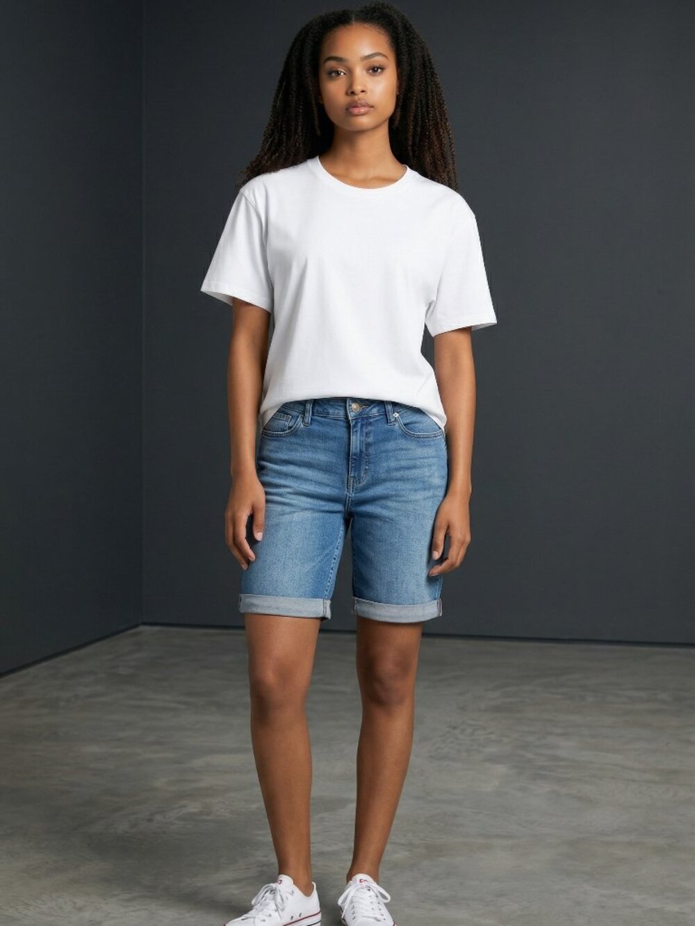 DKNY Jeans Woman's Cuffed Mid-Rise Denim Bermuda Shorts